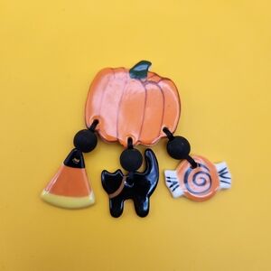 Halloween Pumpkin Brooch Ceramic Glazed